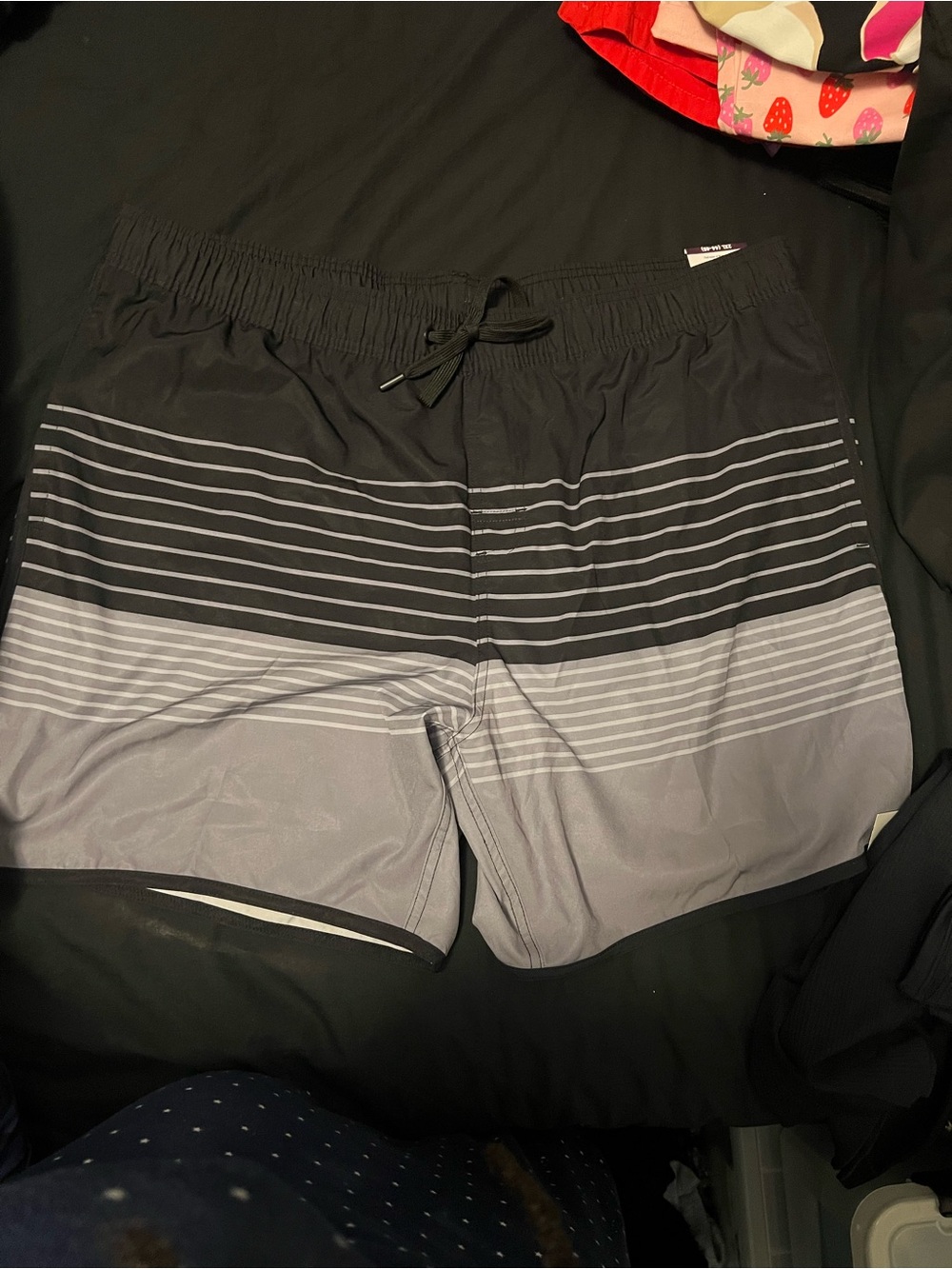 George Black and Gray Striped Men’s Swim Trunks